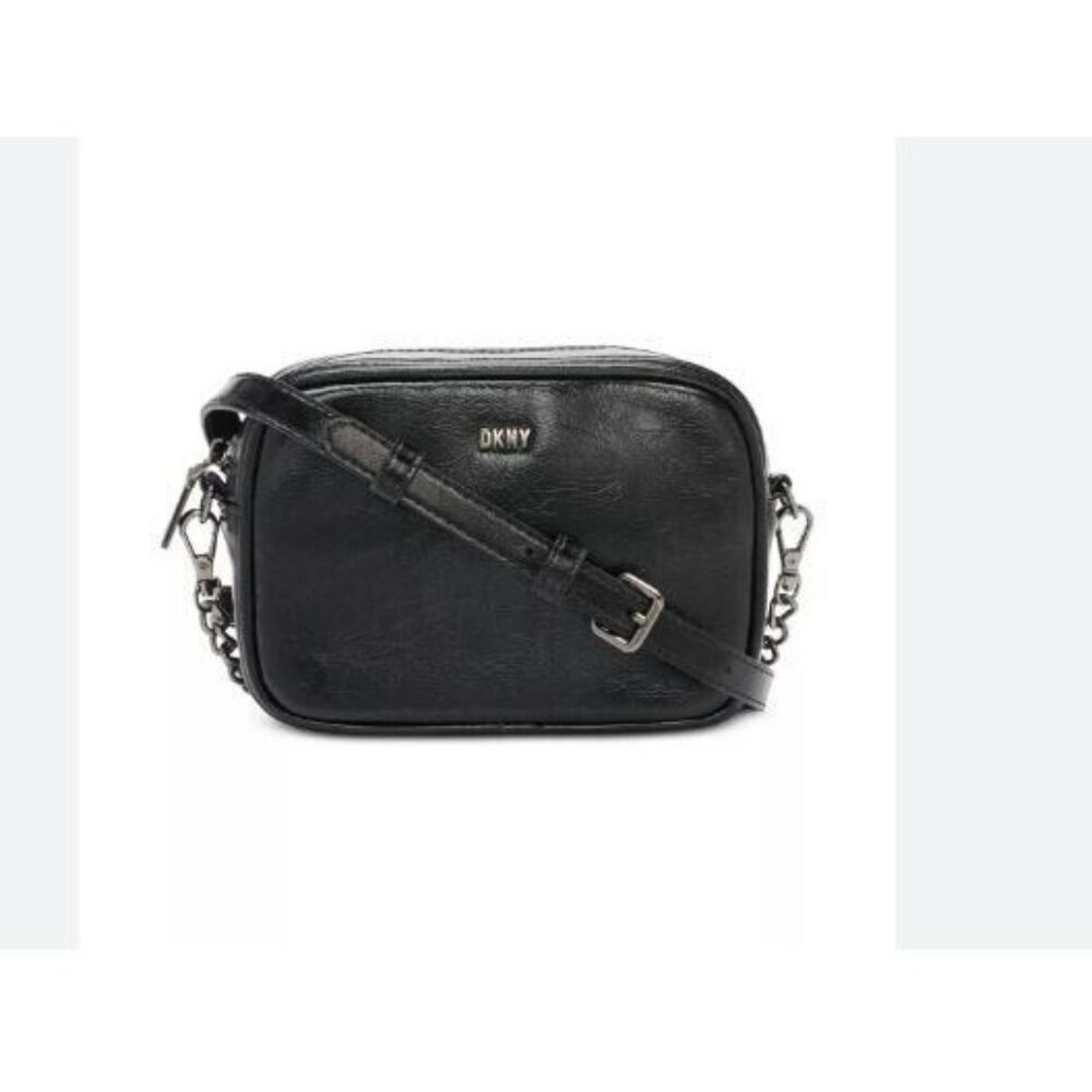DKNY Lumen patent faux-leather small crossbody bag pouch - BLACK